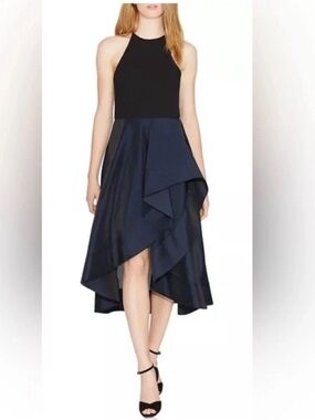 Halston Heritage High Low Cocktail Dress Asymmetrical Size 6 Black Tie